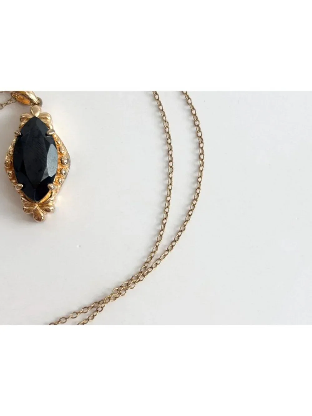 Onyx Marquise Cut Vermeil Sterling Silver 925 Vintage Pendant Necklace - 18